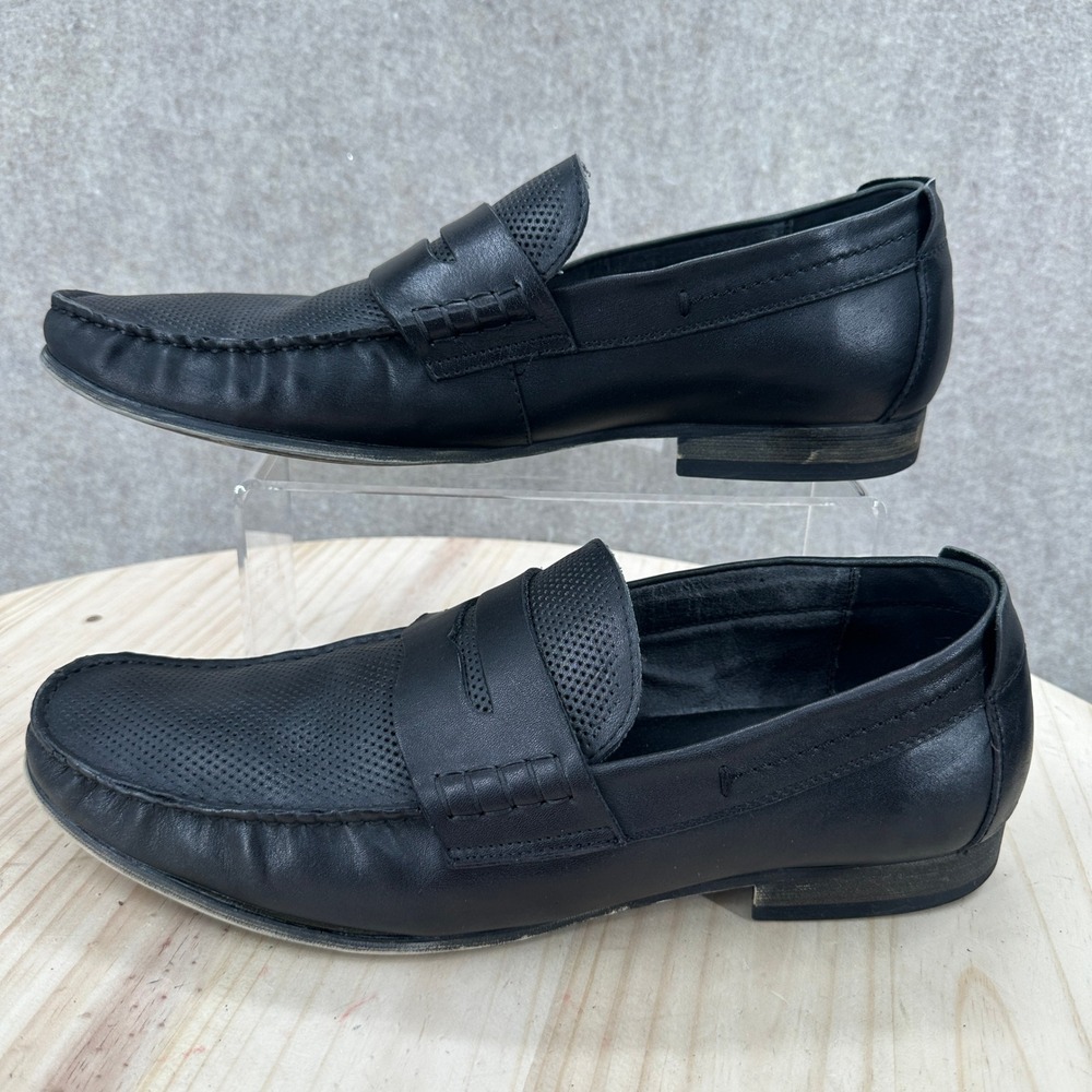 Steve Madden Penny Loafers Mens 12 Black Wonder Perforated Leather Slip On Shoes